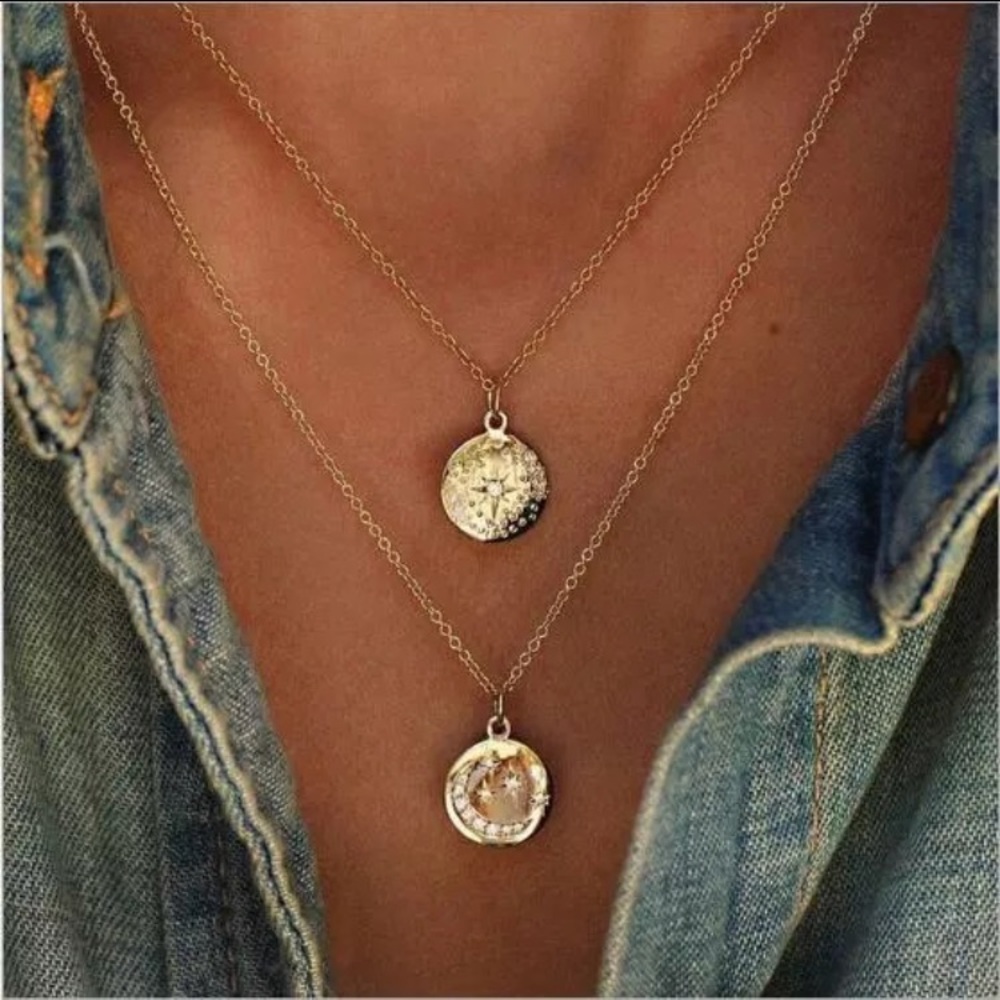 ‘Venice’ Star moon layered gold pendant necklace